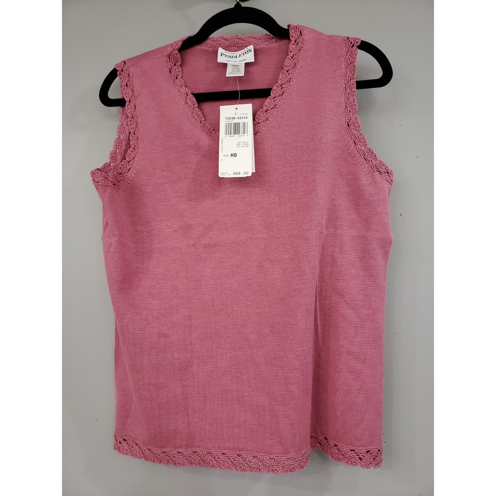 PENDLETON lace knit trim silk nylon linen blend mauve purple sleeveless tank top